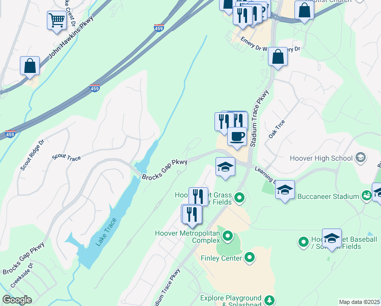 map of restaurants, bars, coffee shops, grocery stores, and more near 5608 Northridge Circle in Birmingham