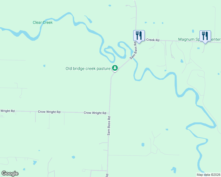 map of restaurants, bars, coffee shops, grocery stores, and more near Sam Bass Road in Sanger