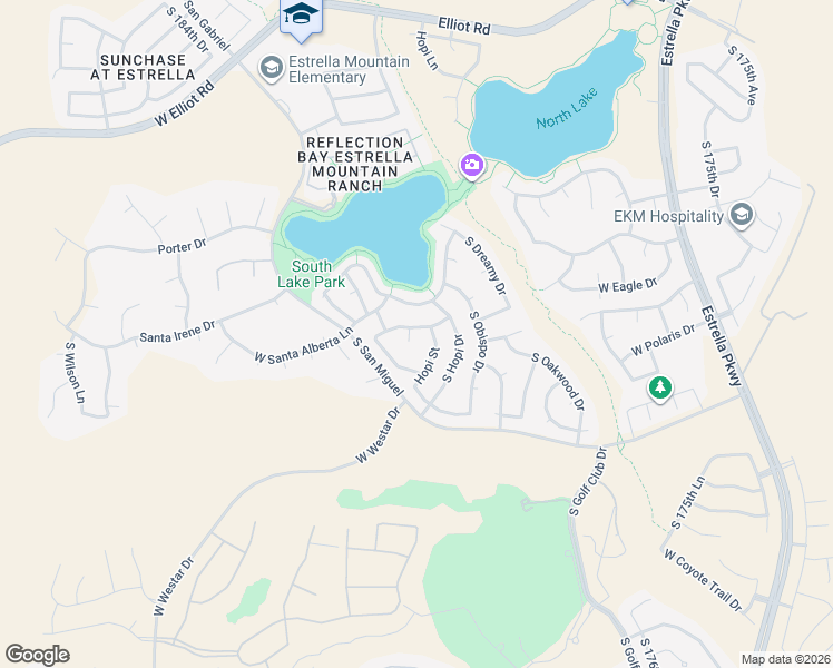 map of restaurants, bars, coffee shops, grocery stores, and more near 18067 West Santa Irene Drive in Goodyear