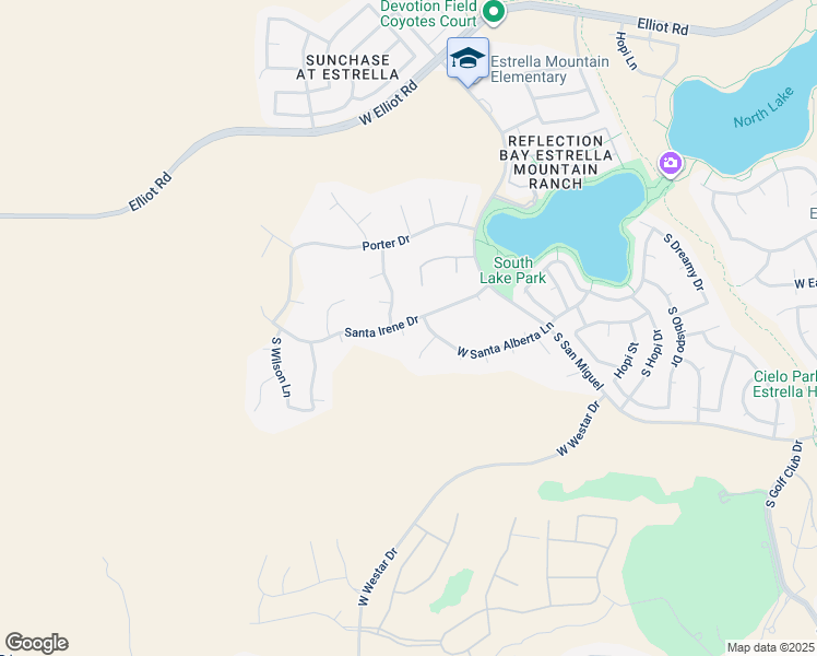 map of restaurants, bars, coffee shops, grocery stores, and more near 18411 West Santa Irene Drive in Goodyear