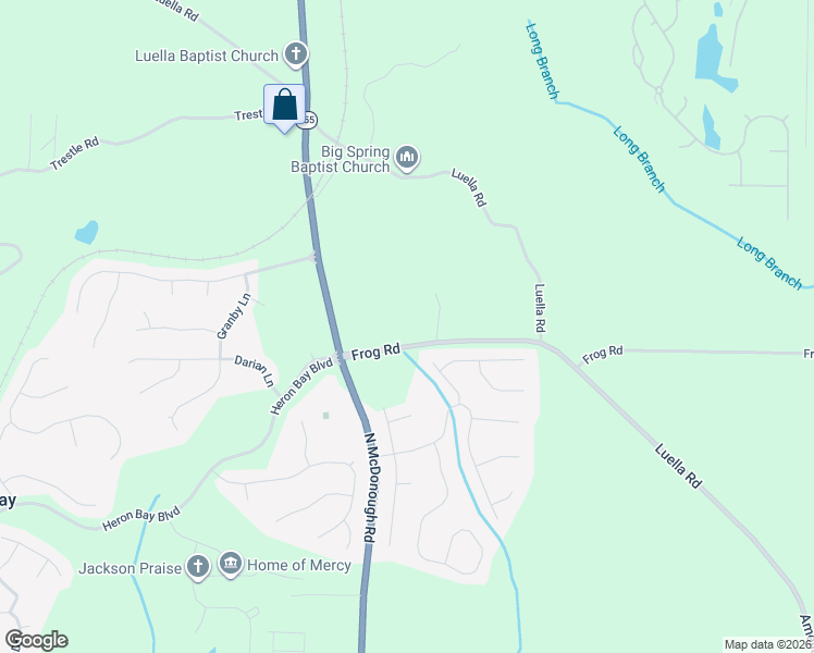map of restaurants, bars, coffee shops, grocery stores, and more near 115 Frog Road in Locust Grove