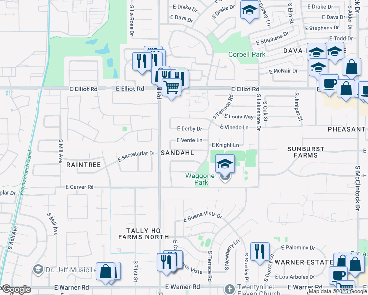 map of restaurants, bars, coffee shops, grocery stores, and more near 922 East Knight Lane in Tempe