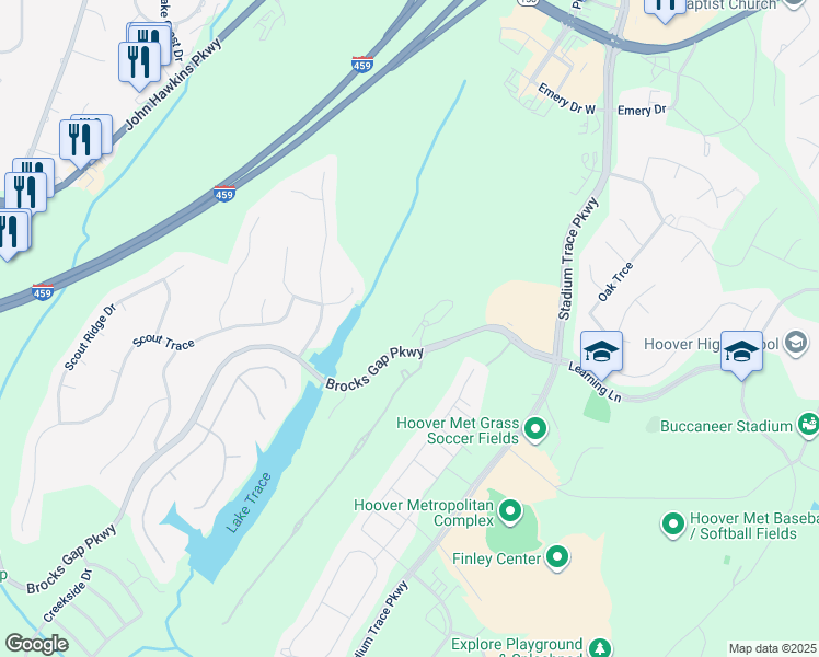 map of restaurants, bars, coffee shops, grocery stores, and more near 5608 Northridge Circle in Birmingham