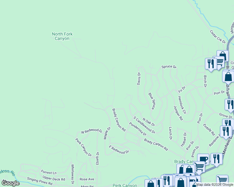 map of restaurants, bars, coffee shops, grocery stores, and more near 570 Brady Canyon Rd in Ruidoso