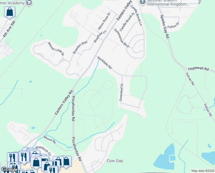 map of restaurants, bars, coffee shops, grocery stores, and more near 5595 Rockdale Road in Bessemer
