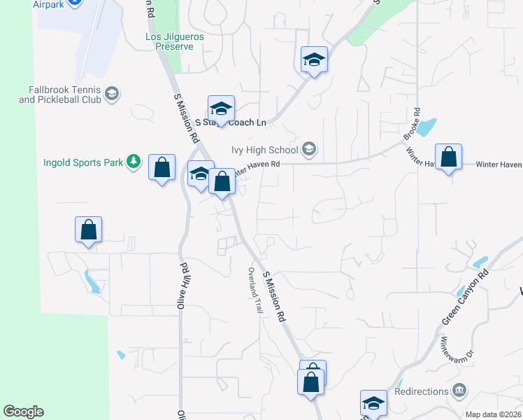 map of restaurants, bars, coffee shops, grocery stores, and more near 2622 Buena Rosa in Fallbrook