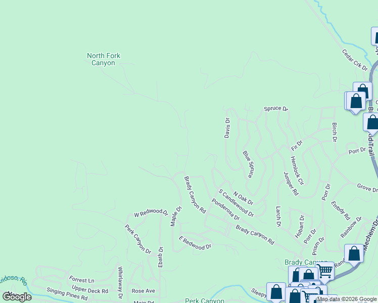 map of restaurants, bars, coffee shops, grocery stores, and more near 570 Brady Canyon Rd in Ruidoso