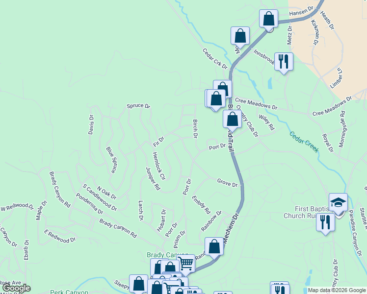 map of restaurants, bars, coffee shops, grocery stores, and more near 109 Juniper Road in Ruidoso