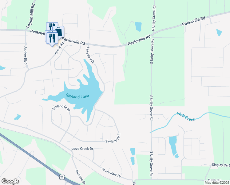 map of restaurants, bars, coffee shops, grocery stores, and more near 405 Loblolly Ridge in Locust Grove