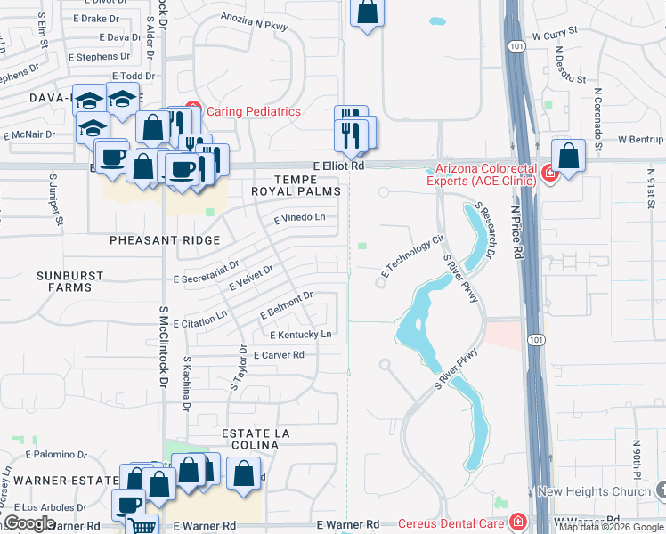map of restaurants, bars, coffee shops, grocery stores, and more near 1956 East Citation Lane in Tempe