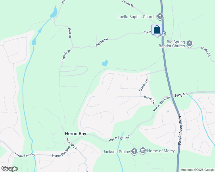 map of restaurants, bars, coffee shops, grocery stores, and more near 1932 Avondale Court in Locust Grove
