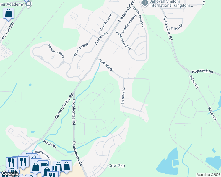 map of restaurants, bars, coffee shops, grocery stores, and more near 5595 Rockdale Road in Bessemer