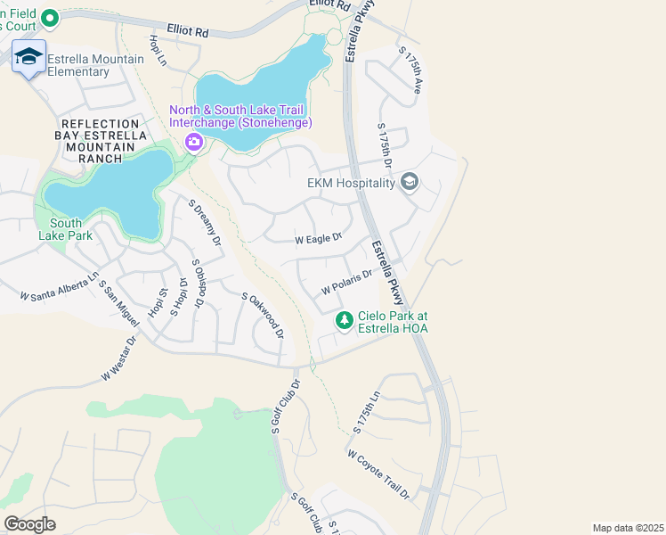 map of restaurants, bars, coffee shops, grocery stores, and more near 11149 South Star Court in Goodyear