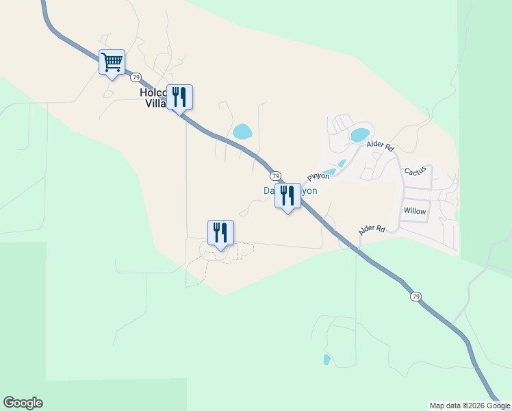 map of restaurants, bars, coffee shops, grocery stores, and more near 34860 California 79 in Warner Springs