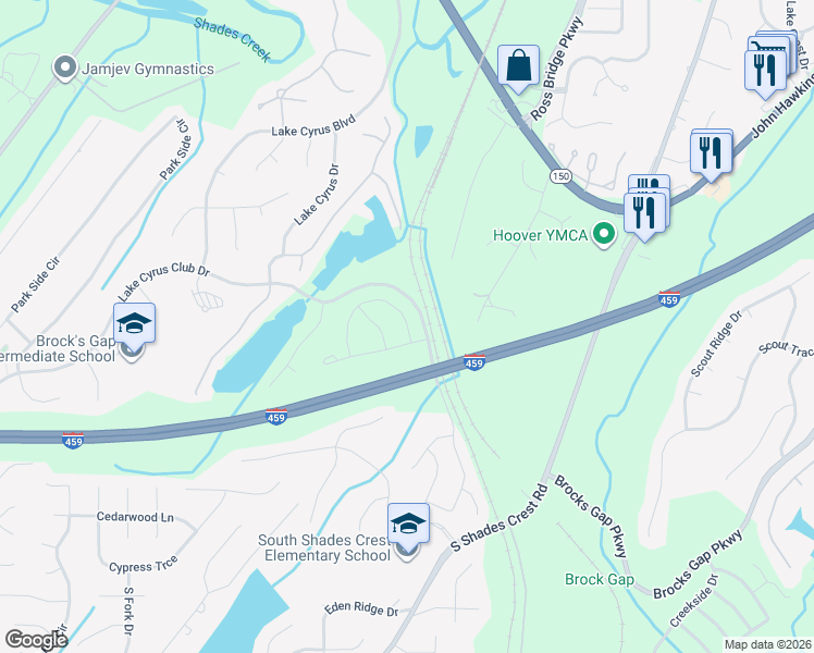 map of restaurants, bars, coffee shops, grocery stores, and more near 1809 Cyrus Cove Terrace in Hoover
