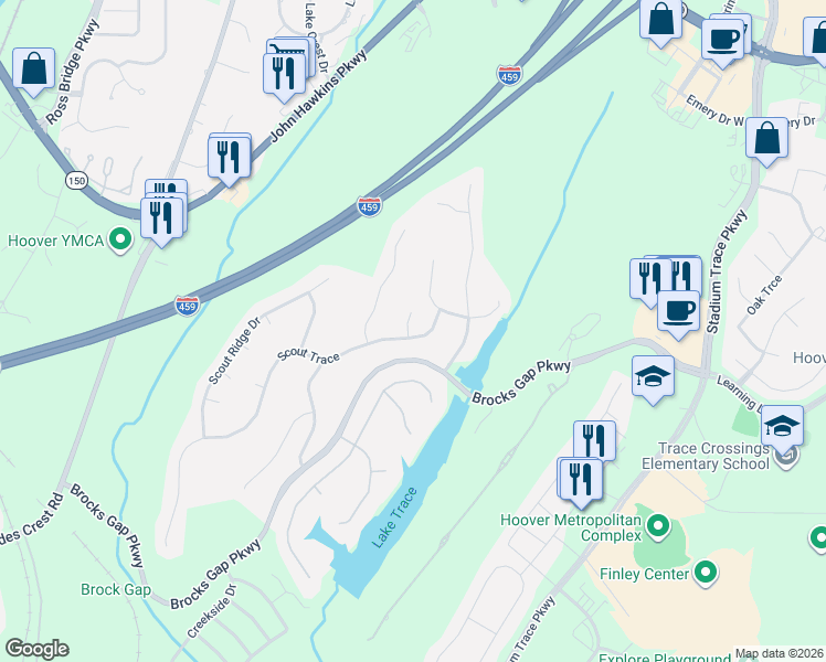 map of restaurants, bars, coffee shops, grocery stores, and more near 1314 Scout Trace in Birmingham