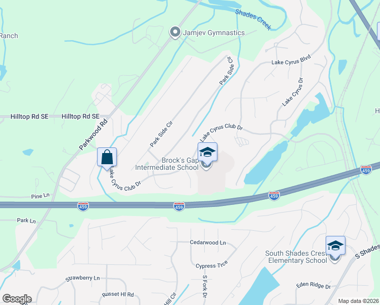 map of restaurants, bars, coffee shops, grocery stores, and more near 1718 Lake Cyrus Club Drive in Birmingham