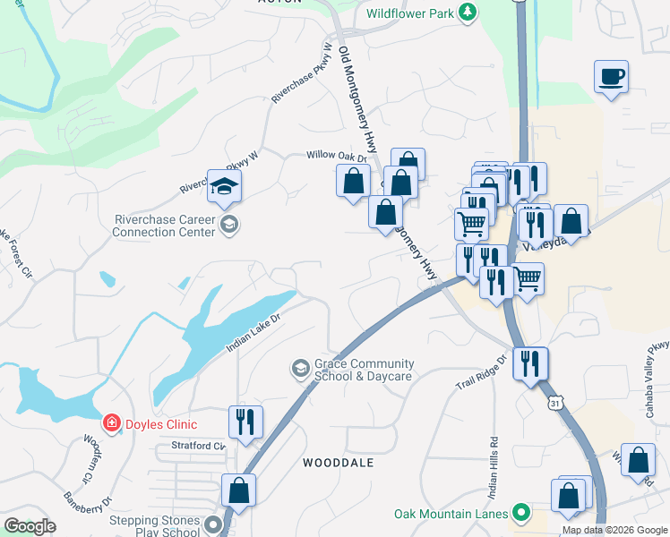 map of restaurants, bars, coffee shops, grocery stores, and more near 878 Johnson Drive in Birmingham