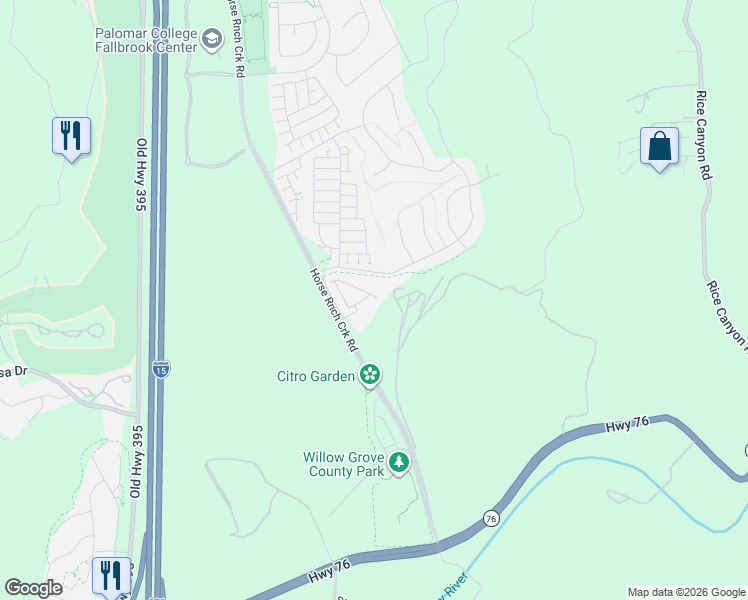 map of restaurants, bars, coffee shops, grocery stores, and more near 5326 California 76 in Fallbrook