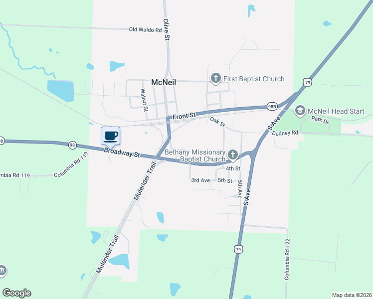 map of restaurants, bars, coffee shops, grocery stores, and more near 304 Broadway Street in McNeil