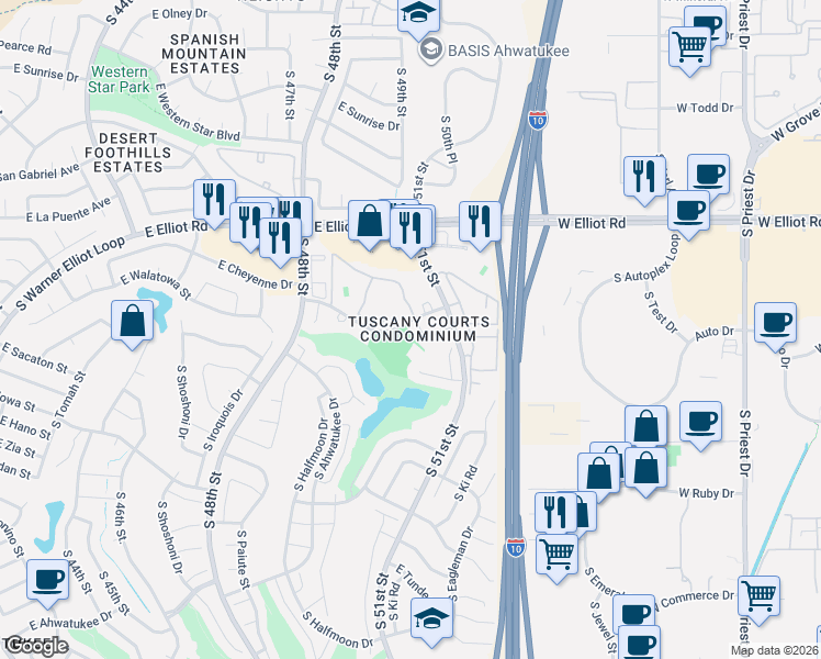 map of restaurants, bars, coffee shops, grocery stores, and more near 5001 East Cheyenne Drive in Phoenix
