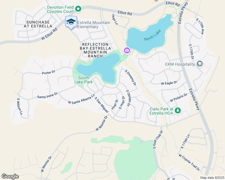 map of restaurants, bars, coffee shops, grocery stores, and more near 18067 West Santa Irene Drive in Goodyear