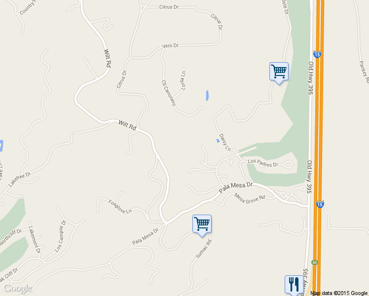 map of restaurants, bars, coffee shops, grocery stores, and more near 2645 Daisy Lane in Fallbrook