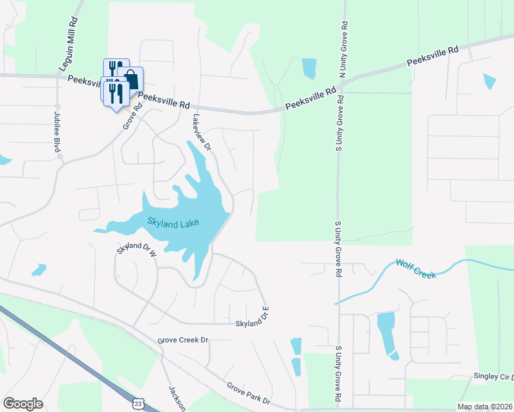 map of restaurants, bars, coffee shops, grocery stores, and more near 405 Loblolly Ridge in Locust Grove