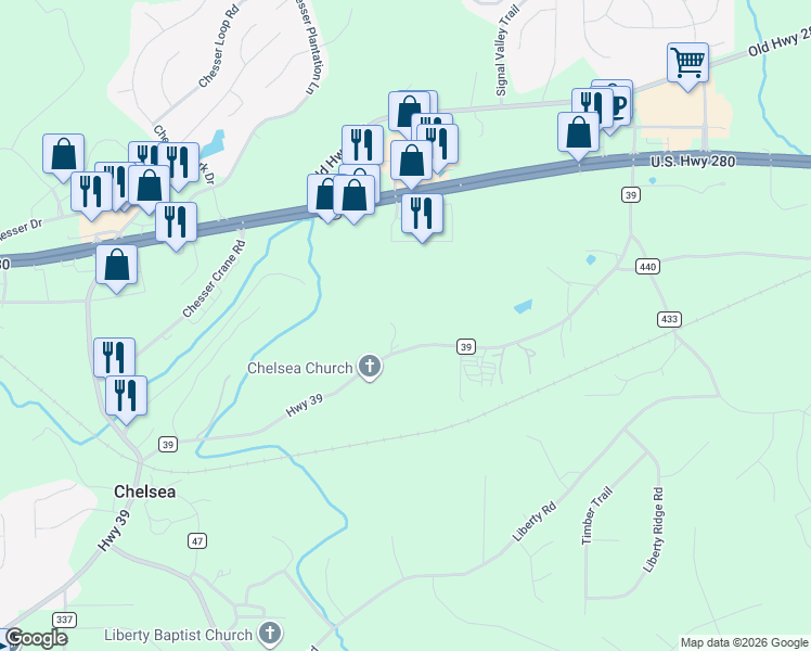 map of restaurants, bars, coffee shops, grocery stores, and more near 994 County Road 39 in Chelsea