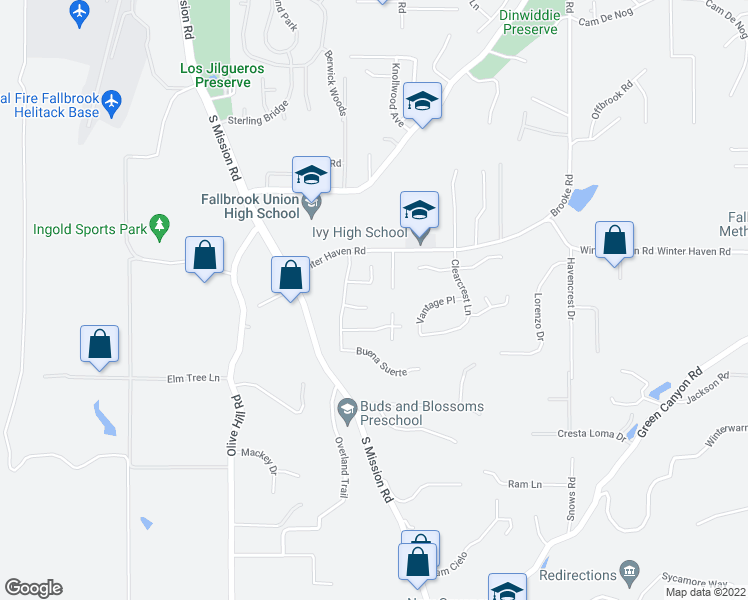 map of restaurants, bars, coffee shops, grocery stores, and more near 938 Buena Rosa Court in Fallbrook