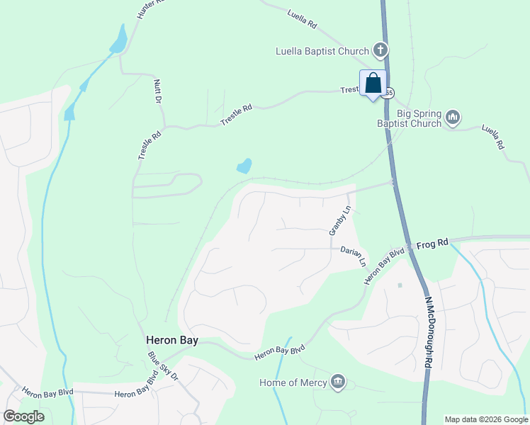 map of restaurants, bars, coffee shops, grocery stores, and more near 1917 Avondale Court in Locust Grove