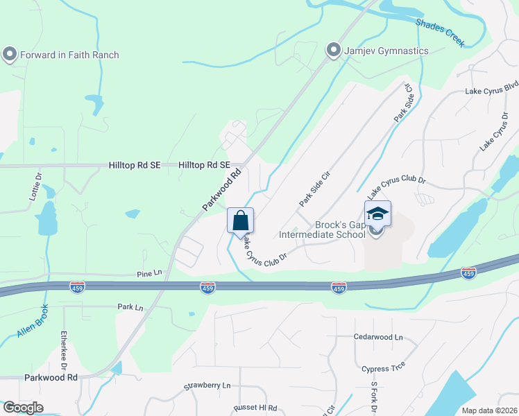 map of restaurants, bars, coffee shops, grocery stores, and more near 5748 Park Side Road in Hoover