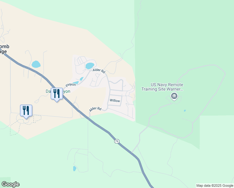 map of restaurants, bars, coffee shops, grocery stores, and more near 35109 California 79 in Warner Springs