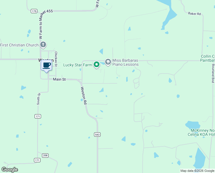 map of restaurants, bars, coffee shops, grocery stores, and more near 245 Weston Road in Celina