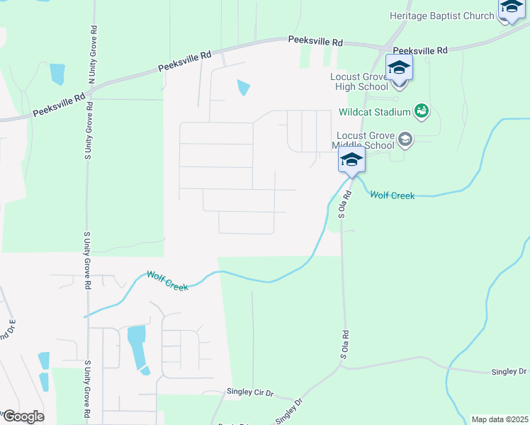 map of restaurants, bars, coffee shops, grocery stores, and more near Peeksville Trail in Locust Grove