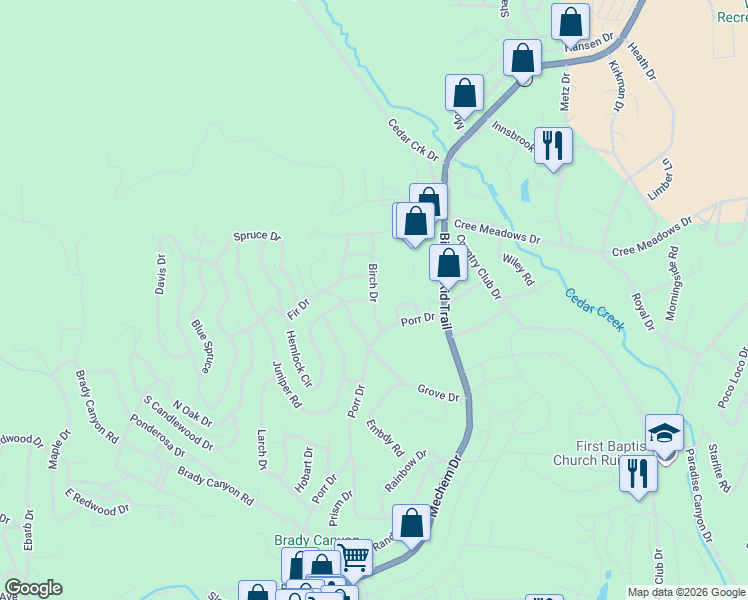 map of restaurants, bars, coffee shops, grocery stores, and more near 111 Birch Dr in Ruidoso