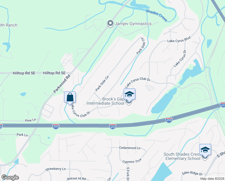 map of restaurants, bars, coffee shops, grocery stores, and more near 5560 Park Side Circle in Birmingham
