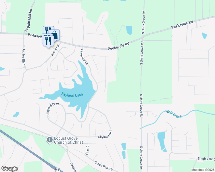 map of restaurants, bars, coffee shops, grocery stores, and more near 165 Ingrams Lane in Locust Grove