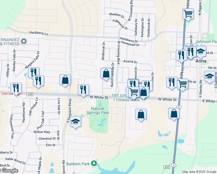 map of restaurants, bars, coffee shops, grocery stores, and more near 1110 Wyatt Earp Drive in Anna