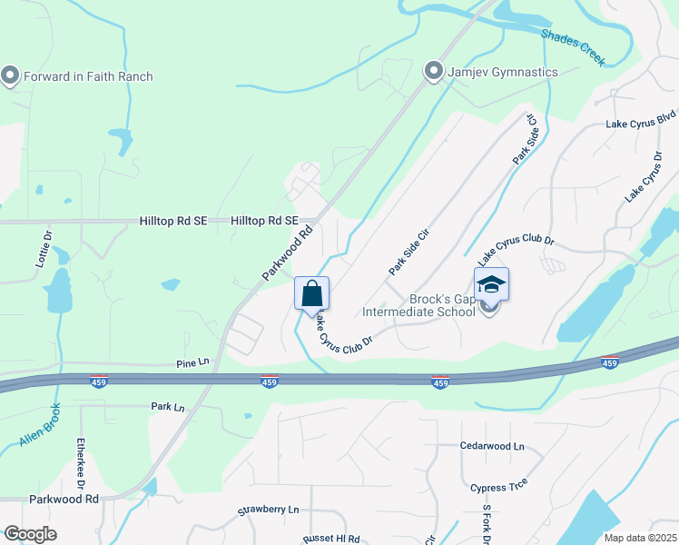 map of restaurants, bars, coffee shops, grocery stores, and more near 5715 Park Side Road in Hoover