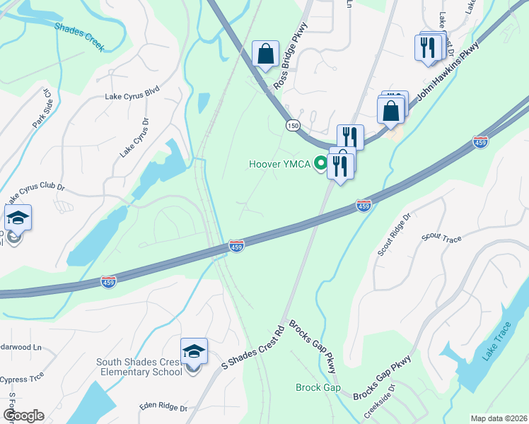 map of restaurants, bars, coffee shops, grocery stores, and more near 1109 Old Section Road in Hoover