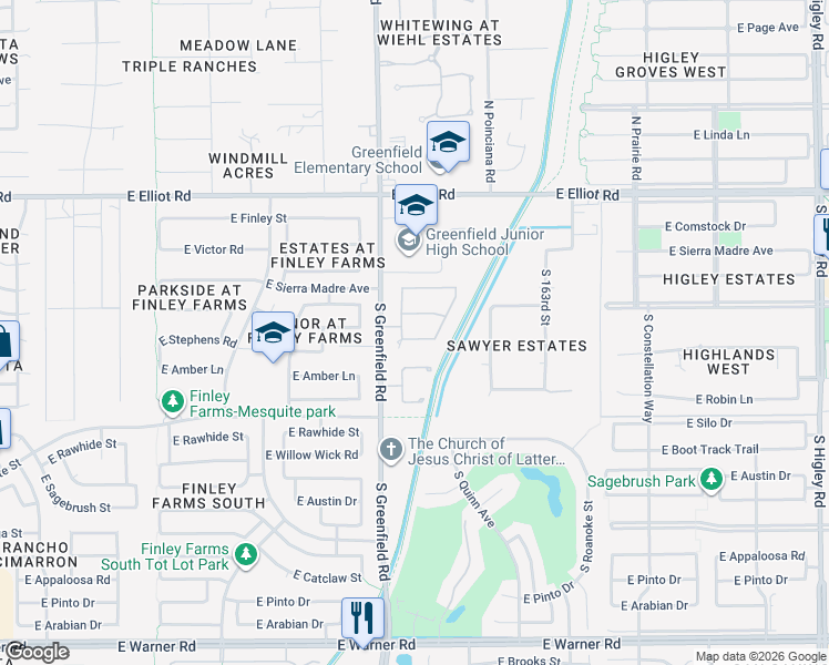 map of restaurants, bars, coffee shops, grocery stores, and more near 2488 East Marlene Drive in Gilbert
