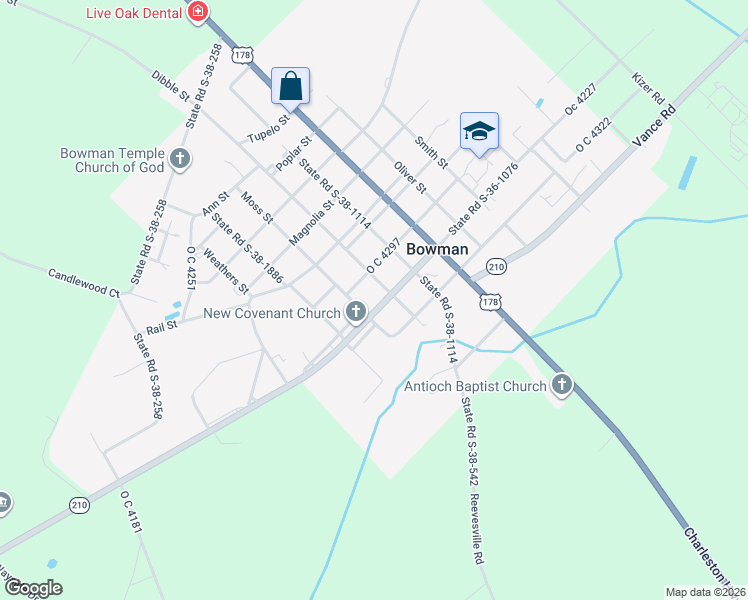 map of restaurants, bars, coffee shops, grocery stores, and more near 1112 Dibble Street in Bowman