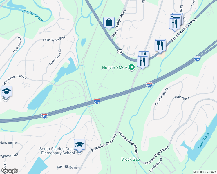 map of restaurants, bars, coffee shops, grocery stores, and more near 1109 Old Section Road in Hoover