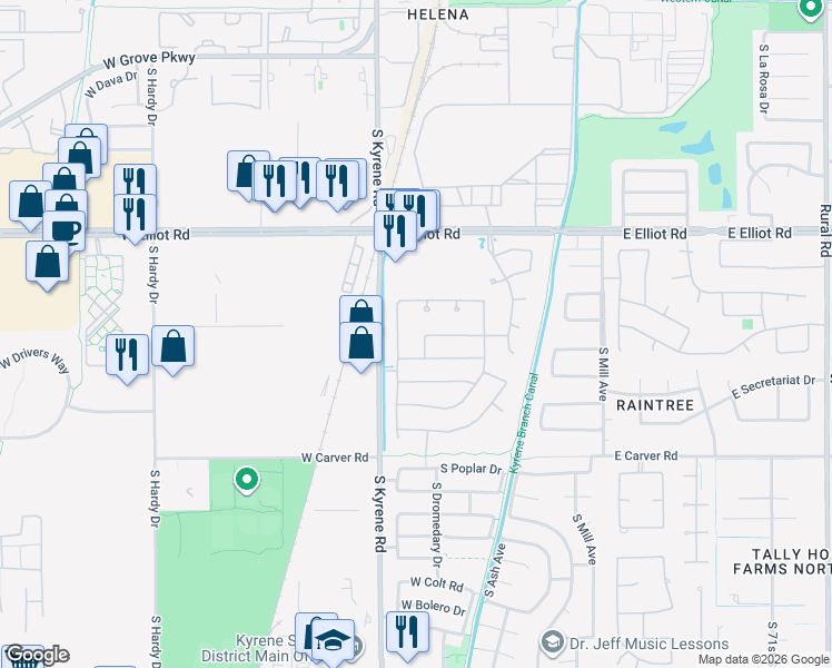 map of restaurants, bars, coffee shops, grocery stores, and more near 7879 South Stephanie Lane in Tempe