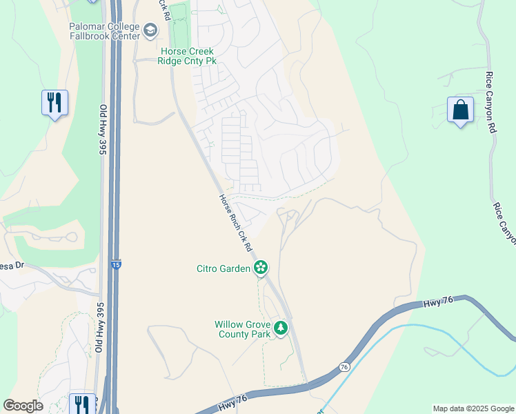 map of restaurants, bars, coffee shops, grocery stores, and more near 256 Hass Lane in Fallbrook