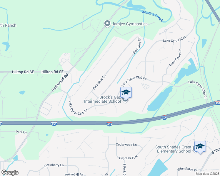 map of restaurants, bars, coffee shops, grocery stores, and more near 5556 Park Side Circle in Birmingham