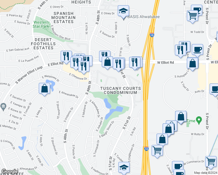 map of restaurants, bars, coffee shops, grocery stores, and more near 5010 East Cheyenne Drive in Phoenix