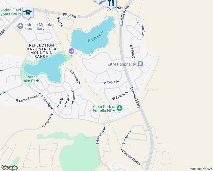 map of restaurants, bars, coffee shops, grocery stores, and more near 11006 Indian Wells Drive in Goodyear