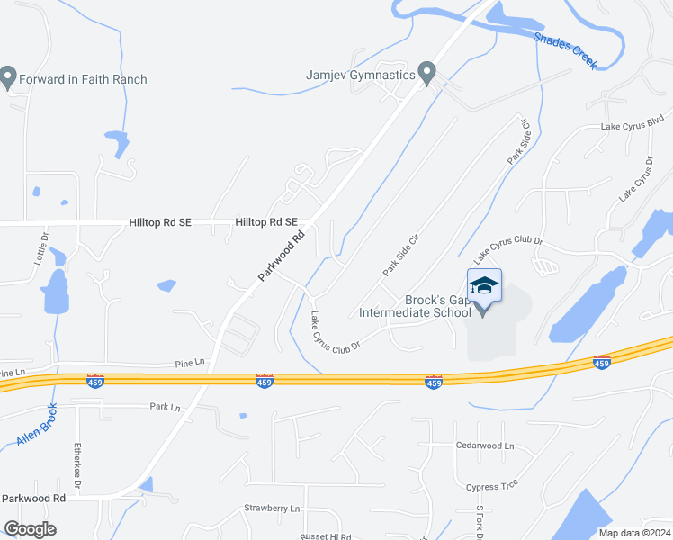 map of restaurants, bars, coffee shops, grocery stores, and more near 5707 Park Side Road in Hoover